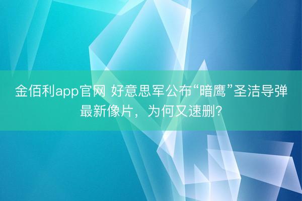 金佰利app官网 好意思军公布“暗鹰”圣洁导弹最新像片，为何又速删？