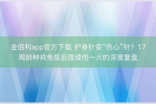 金佰利app官方下载 护身针变“伤心”针?17周龄种鸡免疫后捏续伤一火的深度复盘