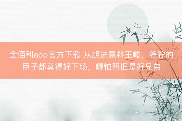 金佰利app官方下载 从胡进意料王峻，狰狞的臣子都莫得好下场，哪怕照旧是好兄弟