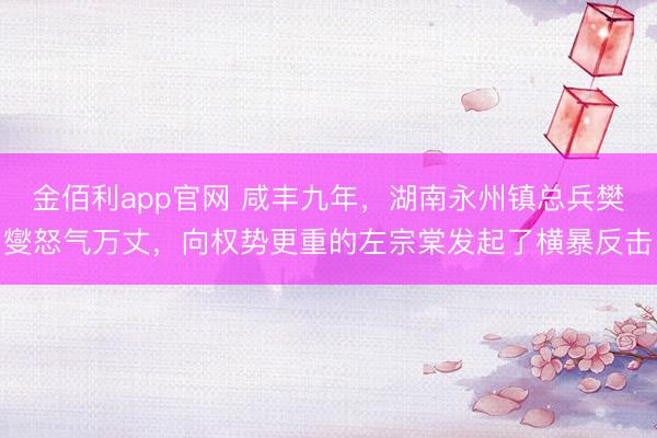 金佰利app官网 咸丰九年，湖南永州镇总兵樊燮怒气万丈，向权势更重的左宗棠发起了横暴反击