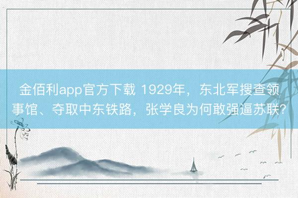 金佰利app官方下载 1929年,东北军搜查领事馆、夺取中东铁路,张学良为何敢强逼苏联?
